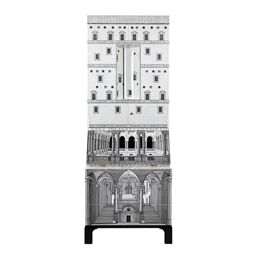 furniture made of metal and wood with a double door desk and three large drawers in black and white tone and design as if it were a house