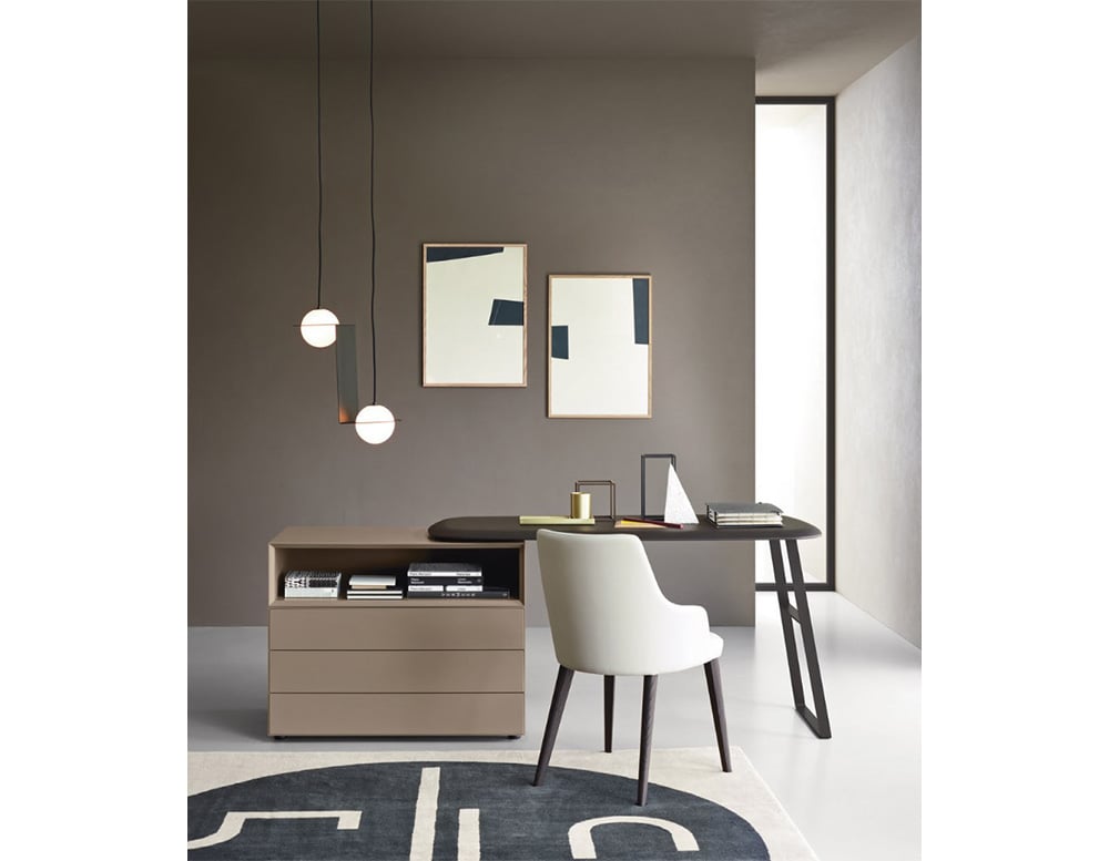 auxiliary table made of beige wood with pressure drawers a living room