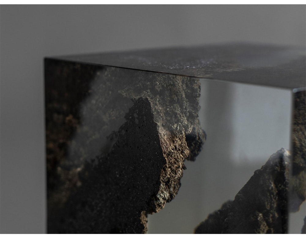 stool made with natural lava stone and resin preserving its color and energy