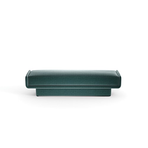 bench made of polyurethane foam, lacquered metal on the base and covered in dark green leather or fabric