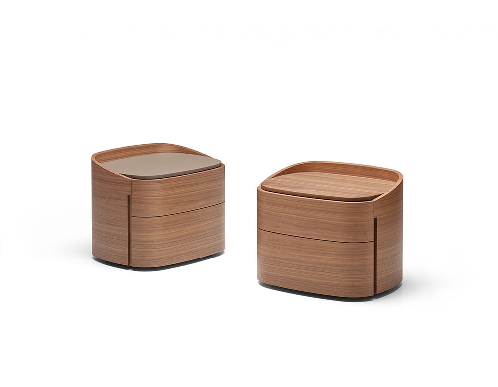 nightstands made of wood combines different shades of matte or glossy coffee in a white background