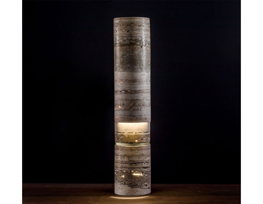 floor lamp made of brass and stone, one tone in natural stone color