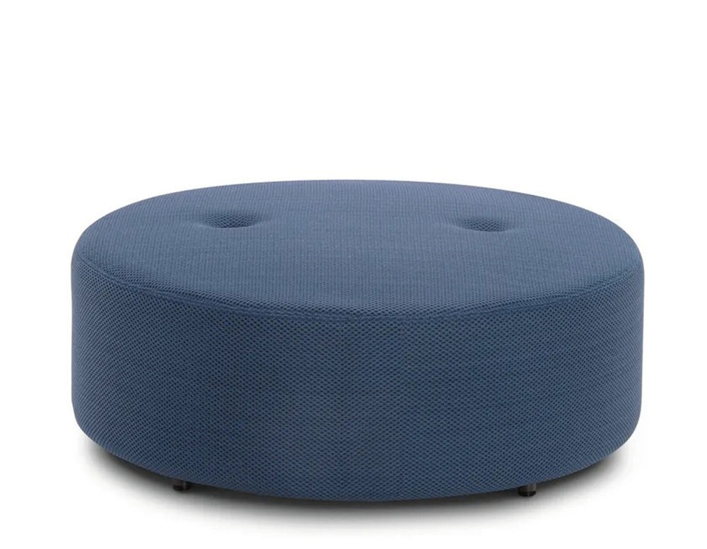 puffs made of mesh leather or blue upholstered fabric on a white background