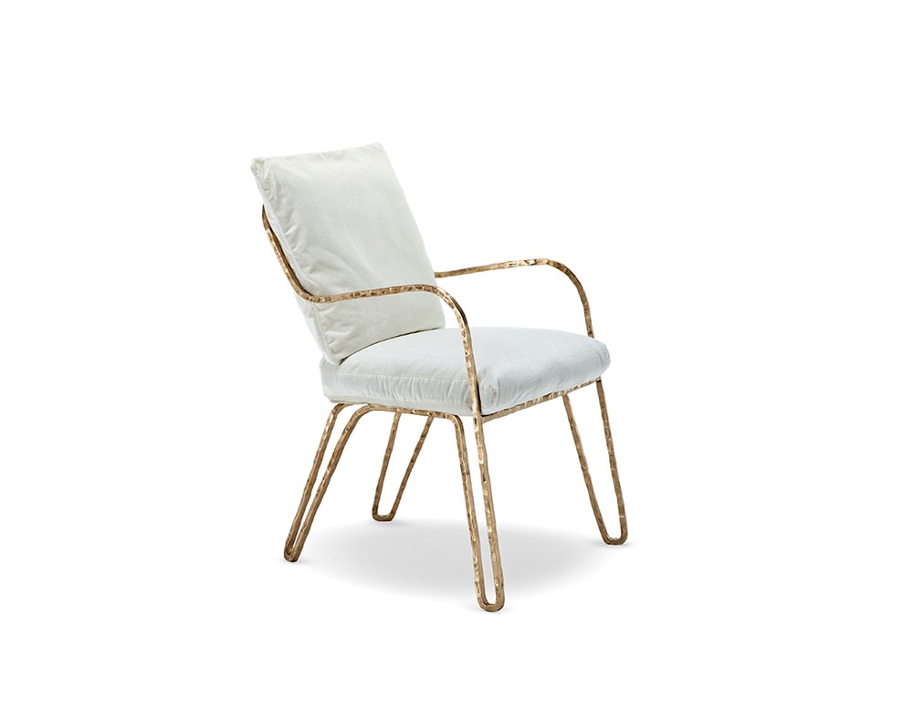chair made with gilded bronze and white fabric on a white background