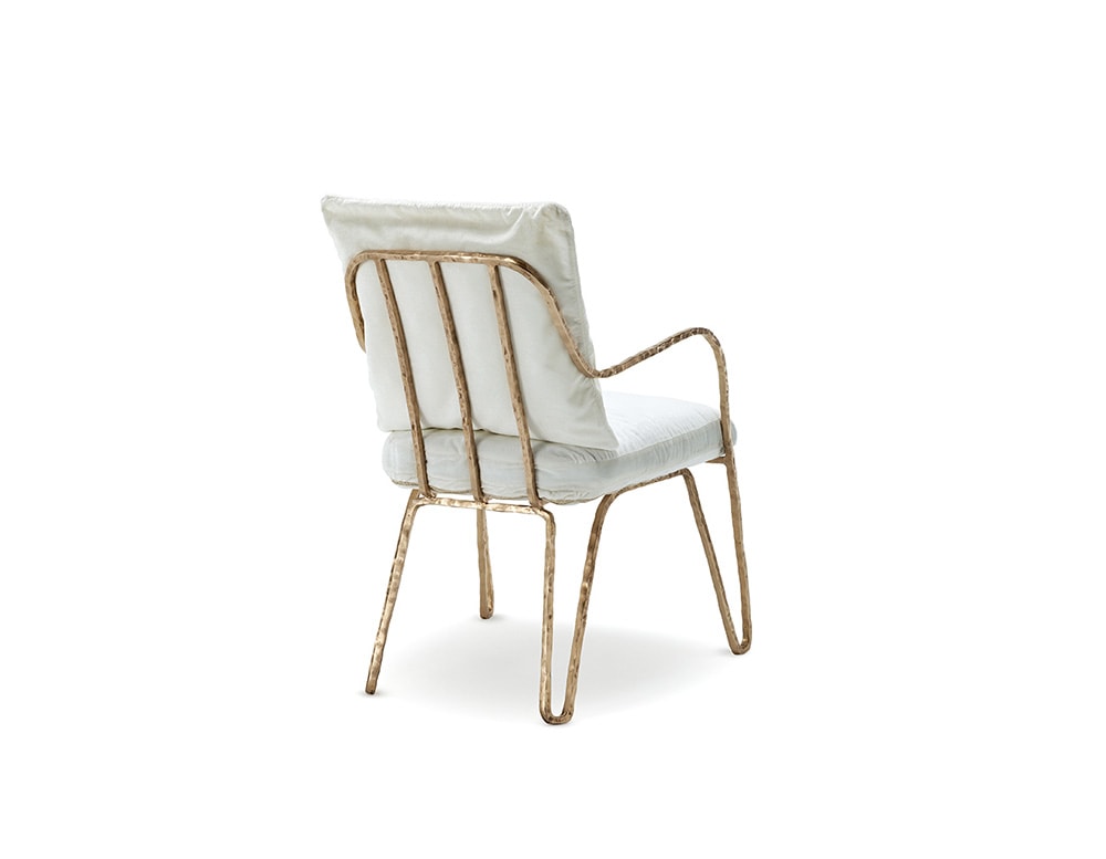 chair made with gilded bronze and white fabric on a white background
