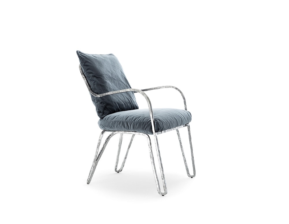 chair made of white aluminum and blue fabric on a white background