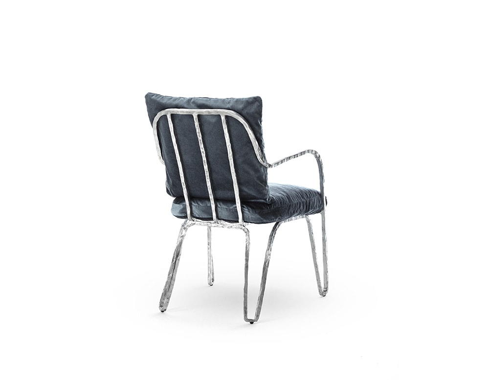 chair made of white aluminum and blue fabric on a white background