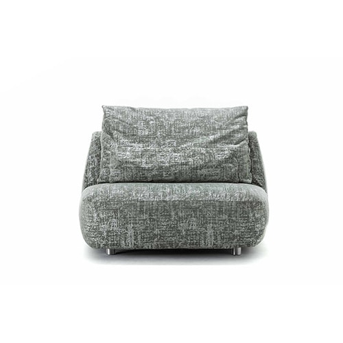 Outdoor sofas made with polyurethane foam and gray fabric with linear finishes in a white background