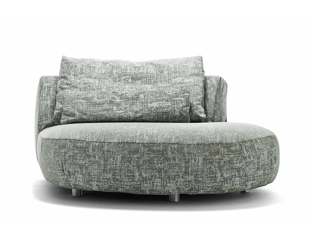 Outdoor sofas made with polyurethane foam and gray fabric with linear finishes in a white background