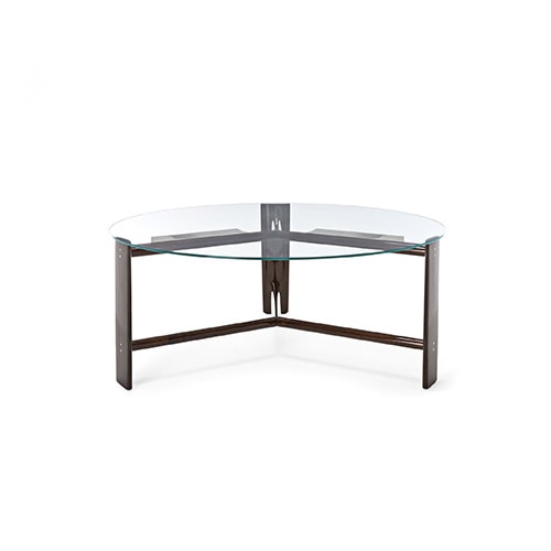 removable table made with light glass and glossy wood on a white background.