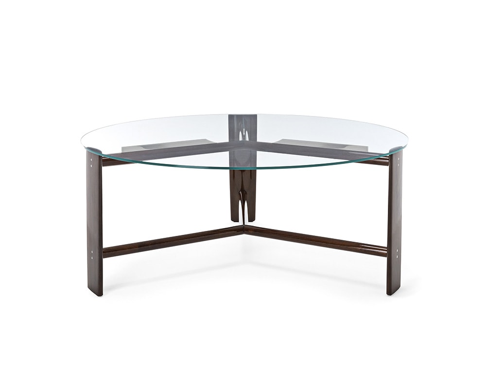 removable table made with light glass and glossy wood on a white background.