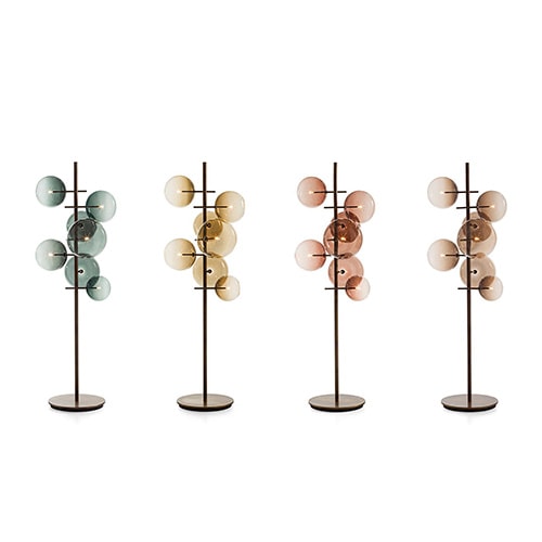 Floor lamp with 7 mouth-blown glass spheres available in “topazio”, “ambra”, “ametista” and “bronzite” colours