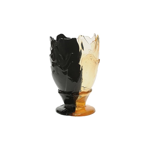 Vase in soft resin in half clear color and half matt black color