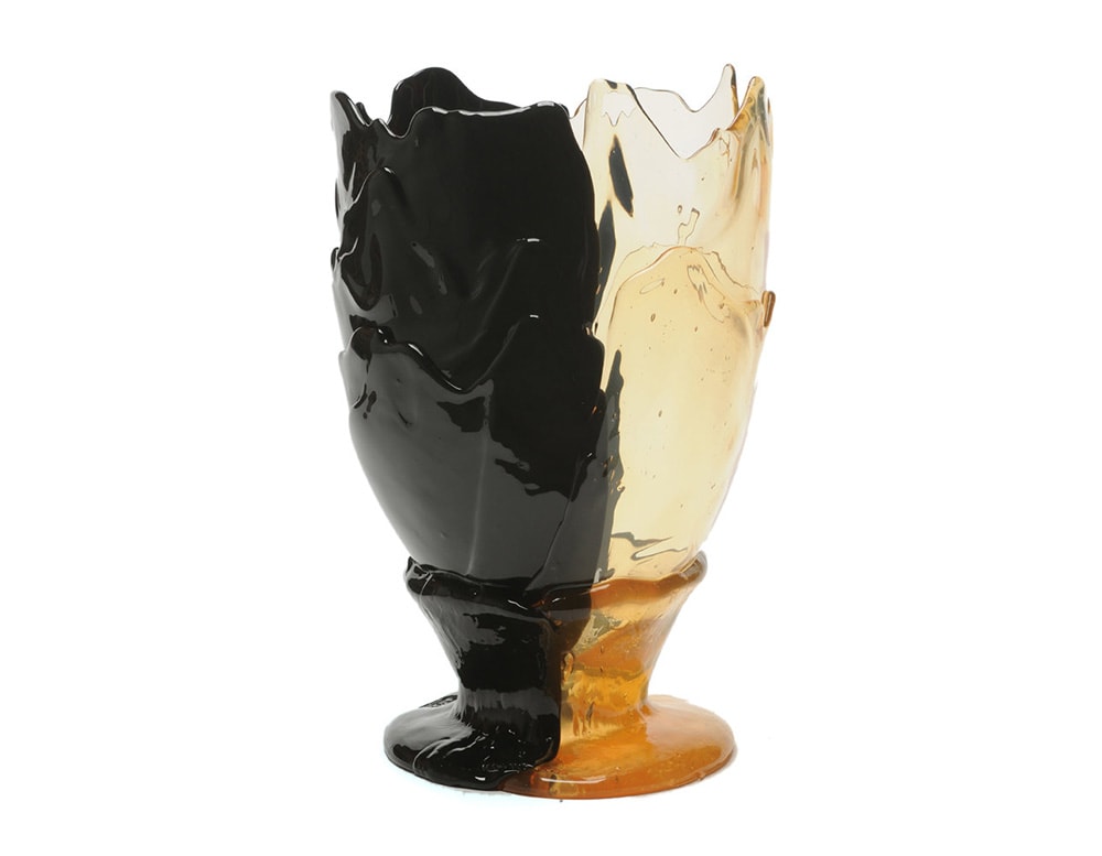 Vase in soft resin in half clear color and half matt black color