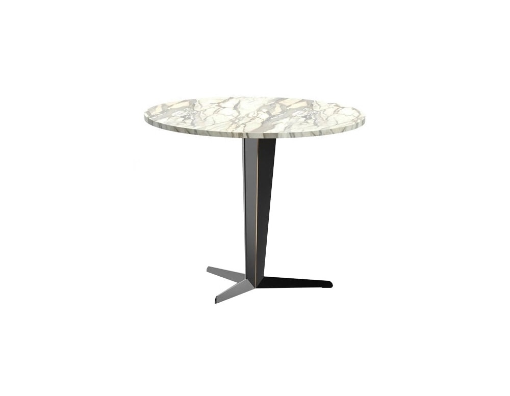 small table made of pewter base and top in Calacatta Gold marble finish