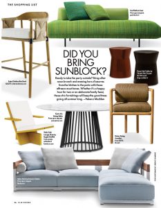 A collage of modern outdoor furniture, including lounge chairs, sofas, and tables, with a text overlay reading "Did You Bring Sunblock?"