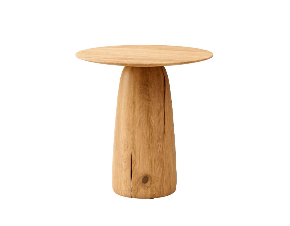 side table made of light brown wood with circle-shaped top