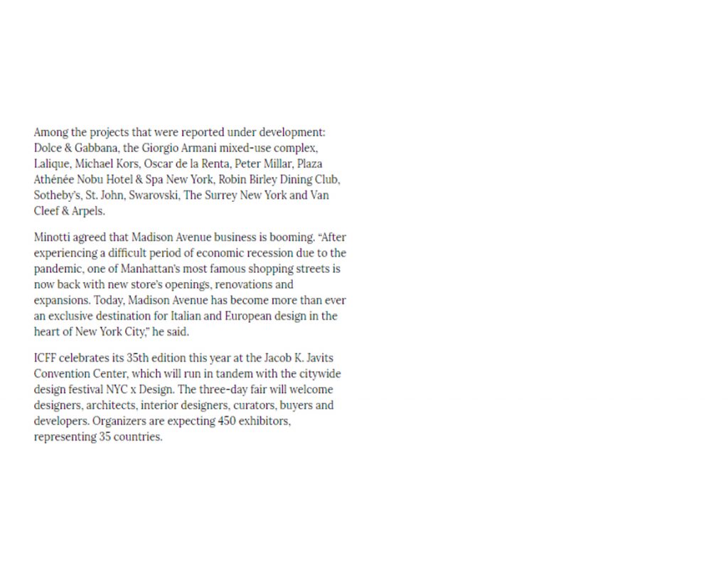 A minimalistic magazine page with a clean white background, featuring a block of black text aligned to the left side of the page