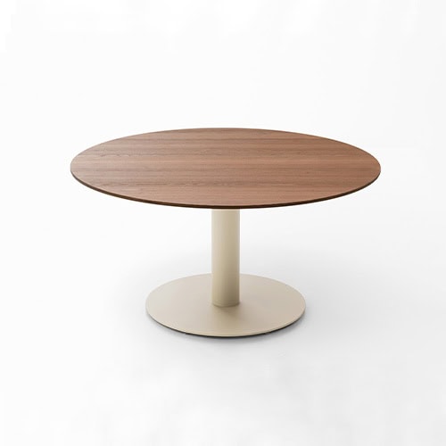Dining room made of stainless steel base and wooden top in a lacquered coffee color tone
