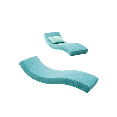 Modern aqua lounge chairs with organic flowing lines, offering a unique blend of comfort and artistic form.