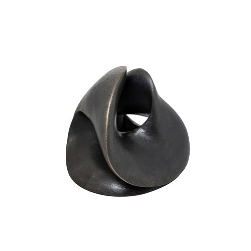 Decorative bronze accessory with a sculptural, fluid form resembling an abstract loop. Its organic curves and dark metallic finish make it a striking statement piece for modern interiors.