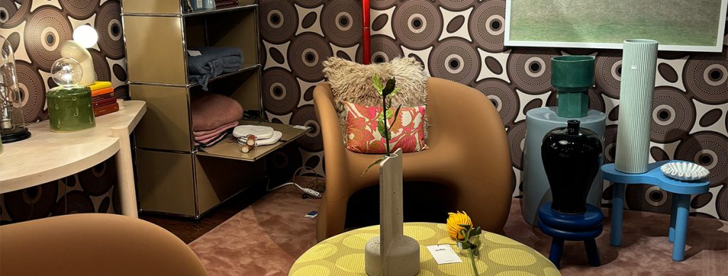 A rich mix of bold patterns, playful textures, and sculptural forms. This scene captures the spirit of Design on a Dime with creative energy, layered details, and vibrant personality throughout.