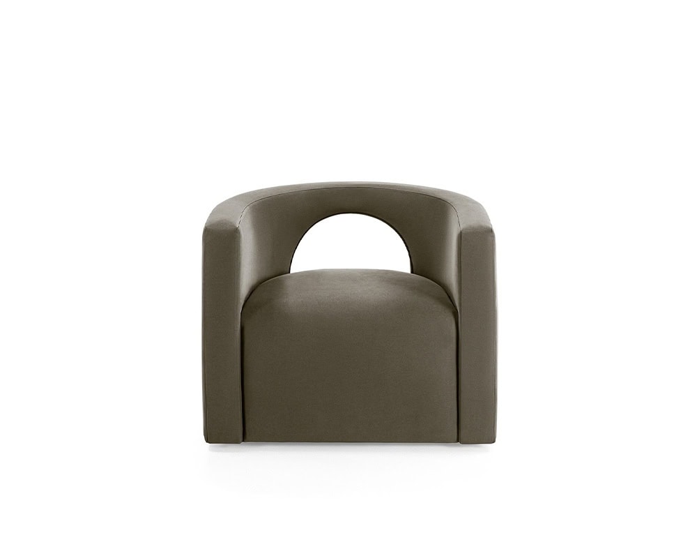 The GR H2O Lounge Chair highlights a seamless, enveloping form with a wide seat and open back detail. Its soft, understated olive-brown tone lends a natural and elegant presence.